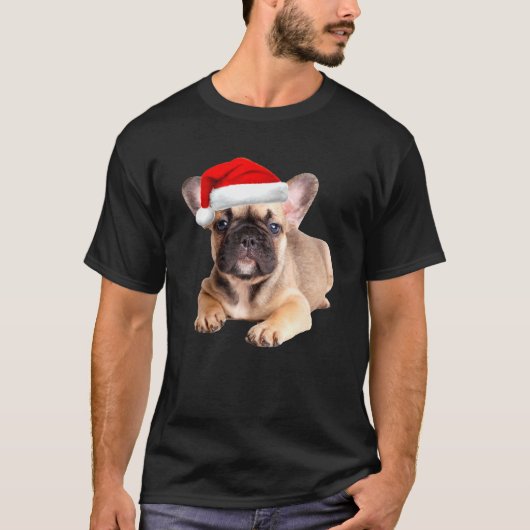 French Bulldog Puppy Weihnachtsmannmütze Niedlich T-Shirt (Vorderseite)