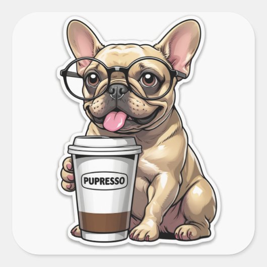 French Bulldog Pupresso Vibes Quadratischer Aufkleber (Vorderseite)