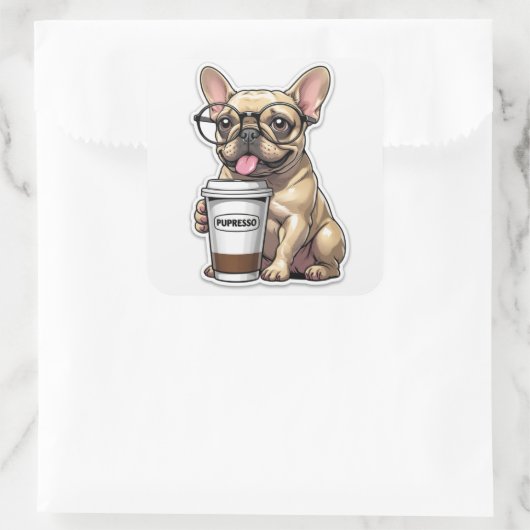 French Bulldog Pupresso Vibes Quadratischer Aufkleber (Tasche)