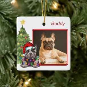 French Bulldog Red White Two Foto Dog Weihnachten Keramikornament