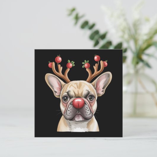 French Bulldog Reindeer Dog Lover Christmas Xmas Einladung (Stehend Vorderseite)