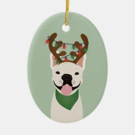 French Bulldog Rentier Christmas Lights Keramik O Ornament