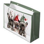 French Bulldog Rentierhunde Große Geschenktüte (Vorderseite Schrägansicht)