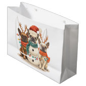 French Bulldog Rentierhunde Große Geschenktüte (Vorderseite Schrägansicht)