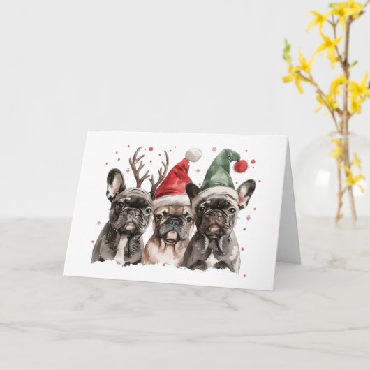 French Bulldog Rentierhunde Karte (Gelbe Blume)