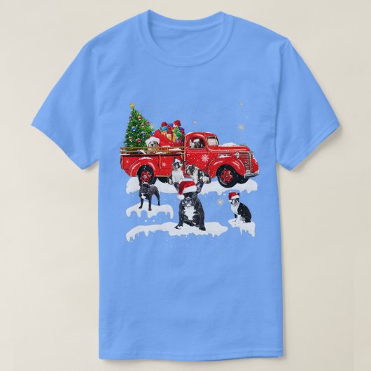 French Bulldog Riding Red Truck Xmas Frohe Weihnac T-Shirt (Design vorne)