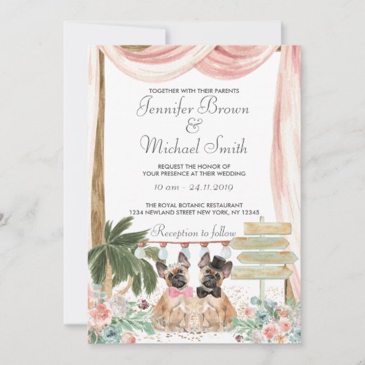 French Bulldog rustikal boho Einladung (Vorderseite)