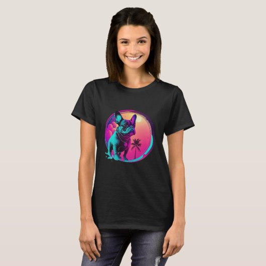 French Bulldog s Synthwave Dreamscape T-Shirt (Vorne ganz)