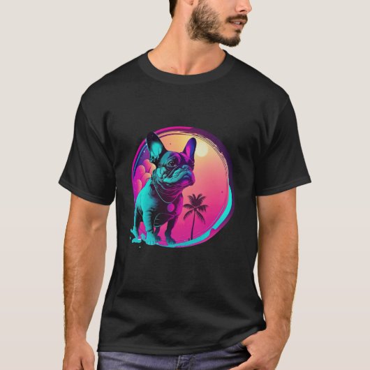 French Bulldog s Synthwave Dreamscape T-Shirt (Vorderseite)