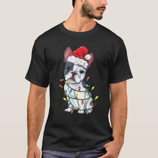 French Bulldog Santa Christmas Tree Lights Xmas Gi T-Shirt (Vorderseite)
