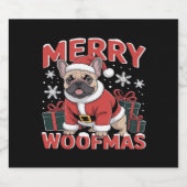 French Bulldog Santa Claus Hat Frohe Weihnachtsfra Schaumweinetikett (Einzelnes Label)