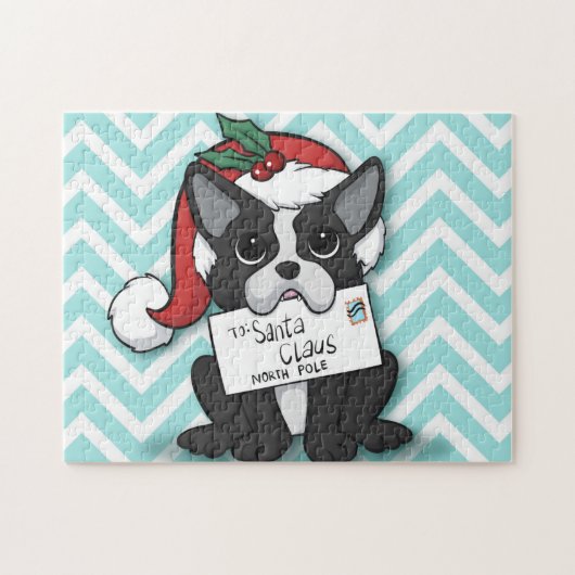 French bulldog Santa Claus Holiday Puzzle (Horizontal)