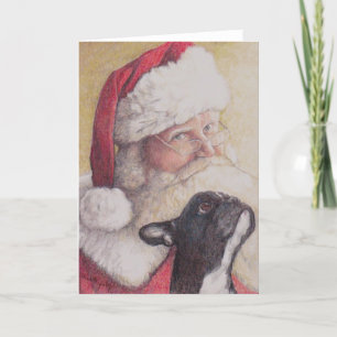 French Bulldog & Santa Claus Hund Art Weihnachtska Karte