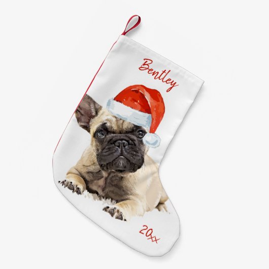 French Bulldog Santa Dog Niedlicher Welpe Weihnach Kleiner Weihnachtsstrumpf (Vorderansicht (hängend))