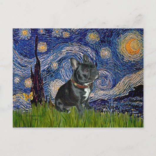 French Bulldog (schwarz 11) - Starry Night Postkarte (Vorderseite)