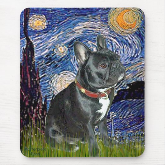 French Bulldog (schwarz 11) - Starry Night (vert) Mousepad (Vorne)