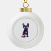 French Bulldog SciFi mit Cooler Sonnenbrille Keramik Kugel-Ornament (Vorderseite)