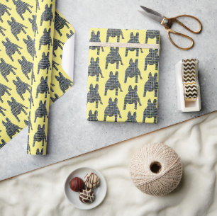 French Bulldog Silhouette Y&B Grid Yellow Geschenkpapier