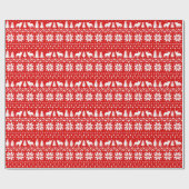 French Bulldog Silhouetten Weihnachts-Pattern Red Geschenkpapier (Flach)