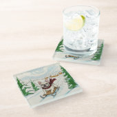 French Bulldog Sledding, Glass Coaster Glasuntersetzer (Schrägansicht)