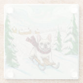 French Bulldog Sledding, Glass Coaster Glasuntersetzer (Rückseite)