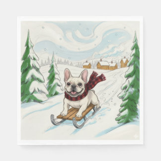 French Bulldog Sledding, Napkins Serviette