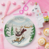 French Bulldog Sledding, Paper Plates Pappteller (Party)