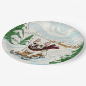 French Bulldog Sledding, Paper Plates Pappteller (Schrägansicht)
