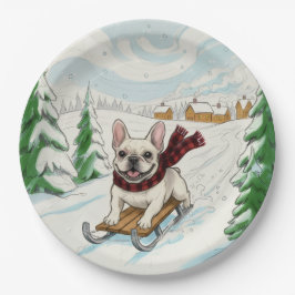 French Bulldog Sledding, Paper Plates Pappteller