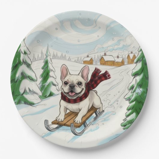 French Bulldog Sledding, Paper Plates Pappteller (Vorderseite)
