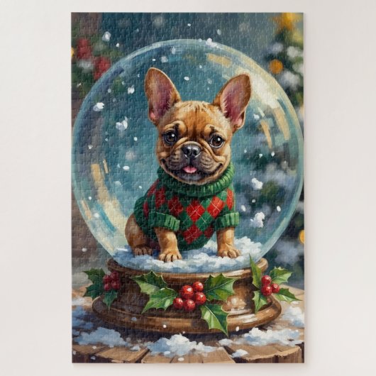 French Bulldog Snow Globe Christmas Sweater Puzzle (Vertikal)