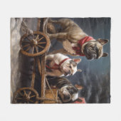 French Bulldog Snowy Sleigh Weihnachtsdekor Fleecedecke (Vorderseite (Horizontal))