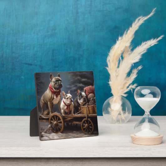 French Bulldog Snowy Sleigh Weihnachtsdekor Fotoplatte (InSitu)