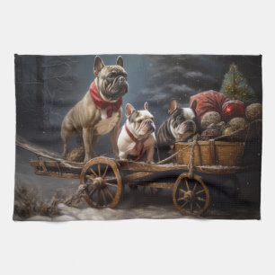 French Bulldog Snowy Sleigh Weihnachtsdekor Geschirrtuch
