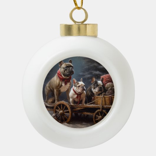 French Bulldog Snowy Sleigh Weihnachtsdekor Keramik Kugel-Ornament (Vorderseite)