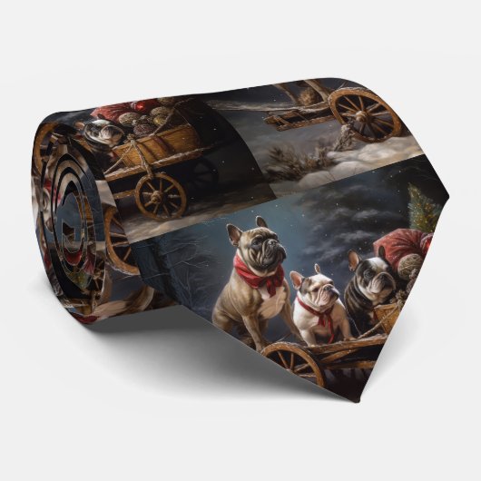 French Bulldog Snowy Sleigh Weihnachtsdekor Krawatte (Gerollt)