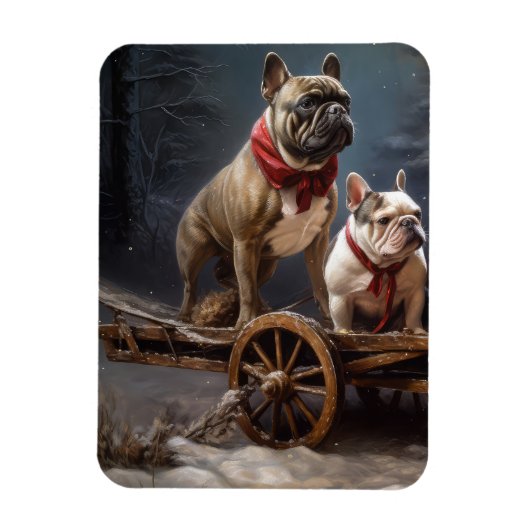French Bulldog Snowy Sleigh Weihnachtsdekor Magnet (Vertikal)