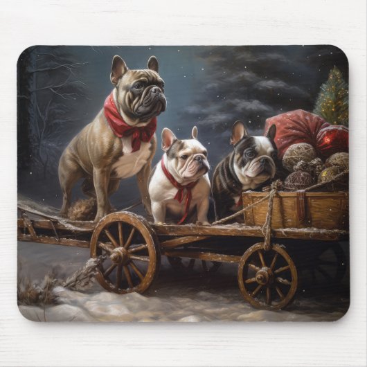 French Bulldog Snowy Sleigh Weihnachtsdekor Mousepad (Vorne)