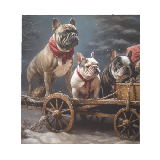 French Bulldog Snowy Sleigh Weihnachtsdekor Notizblock (Vorderseite)