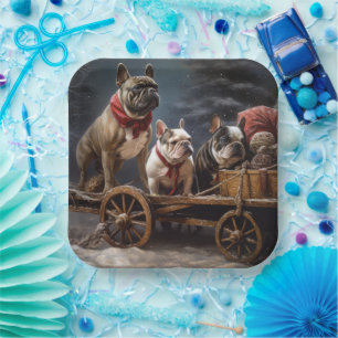 French Bulldog Snowy Sleigh Weihnachtsdekor Pappteller