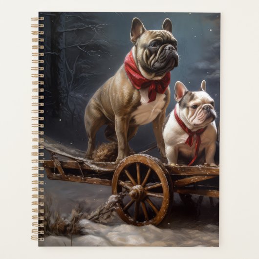 French Bulldog Snowy Sleigh Weihnachtsdekor Planer (Vorderseite)