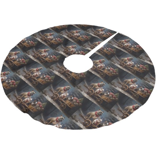 French Bulldog Snowy Sleigh Weihnachtsdekor Polyester Weihnachtsbaumdecke (Schrägansicht)