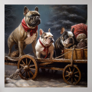 French Bulldog Snowy Sleigh Weihnachtsdekor Poster