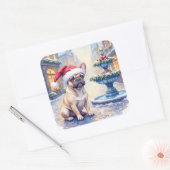 French Bulldog Snowy Town Fountain Santa Christmas Quadratischer Aufkleber (Umschlag)