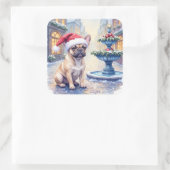 French Bulldog Snowy Town Fountain Santa Christmas Quadratischer Aufkleber (Tasche)