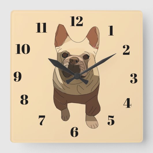 French Bulldog, Soft Peach Quadratische Wanduhr (Vorderseite)