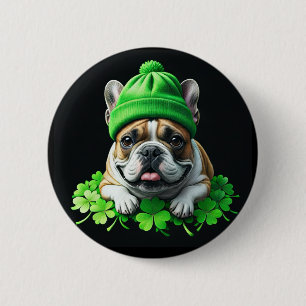 French Bulldog St. Patrick's Day Kleeblatt Glück Button