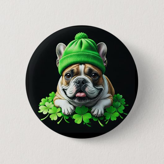 French Bulldog St. Patrick's Day Kleeblatt Glück Button (Vorderseite)