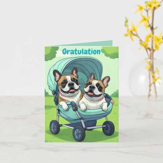 French Bulldog Stroller Karte (Gelbe Blume)