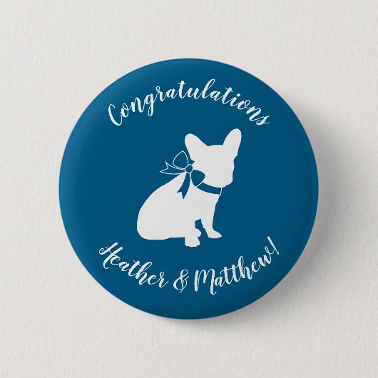 French Bulldog Themenparty - Baby Dusche blau Button (Vorderseite)